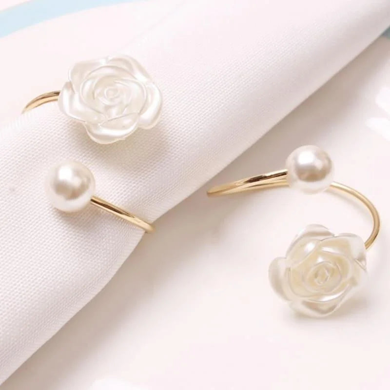 Pearl Flower Metal Napkin Rings for Elegant Table Settings