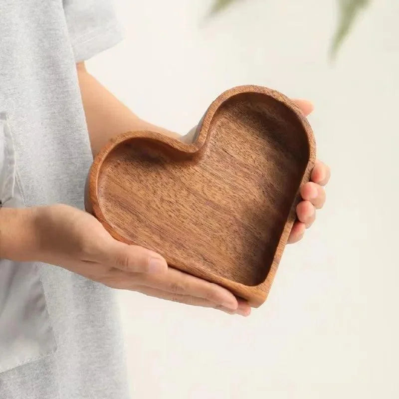 Walnut Wood Heart-Shaped Dessert Platter