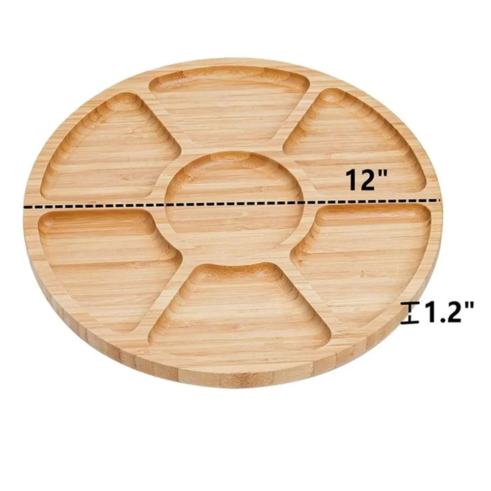 Divided Round Bamboo Serving Tray for Decor and Entertaining