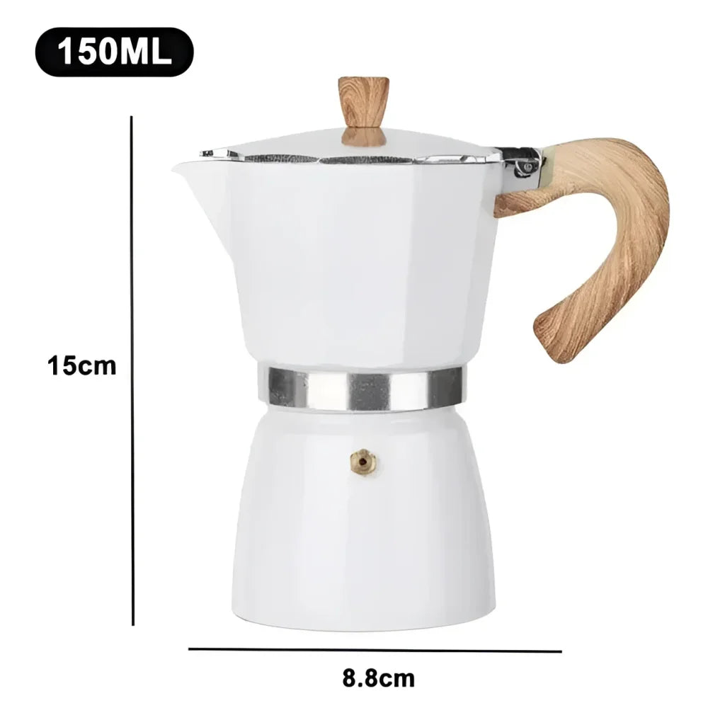 Monzzi Espresso Aluminum Moka Pot with Wooden Handle