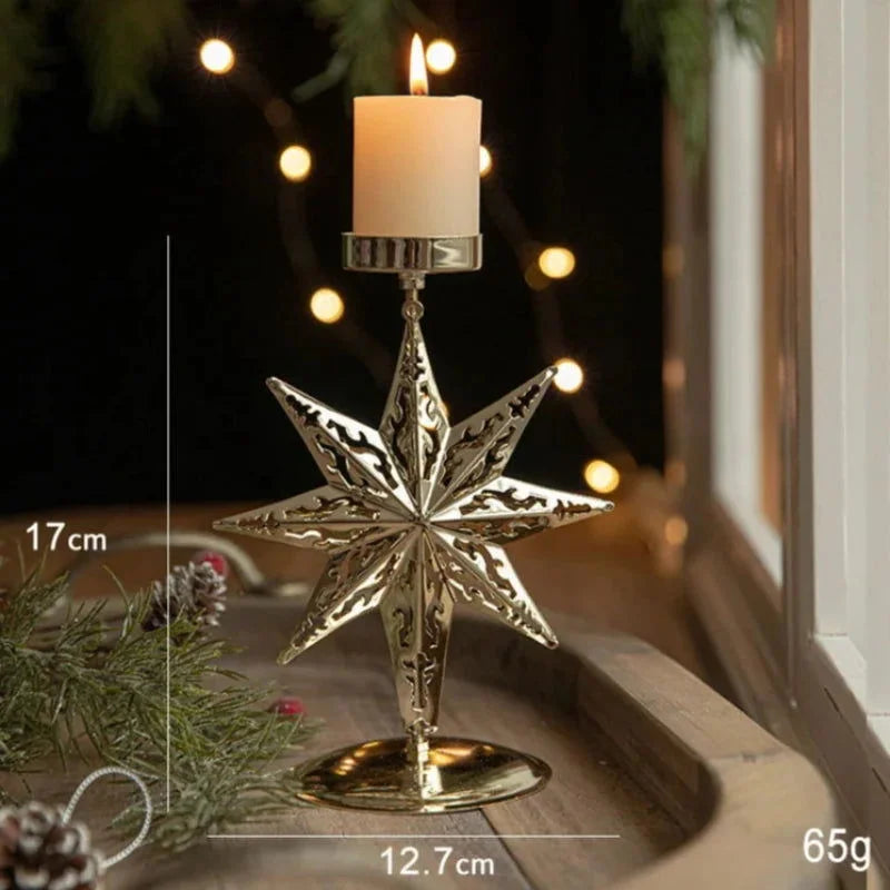 Golden Iron Candle Holder with Star and Reindeer - Festive Christmas Decor by Monzzi
