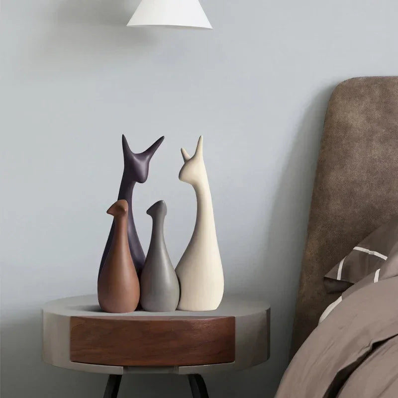 Modern Living Room Decorative Ceramic Set: Trio of White Deer by Monzzi