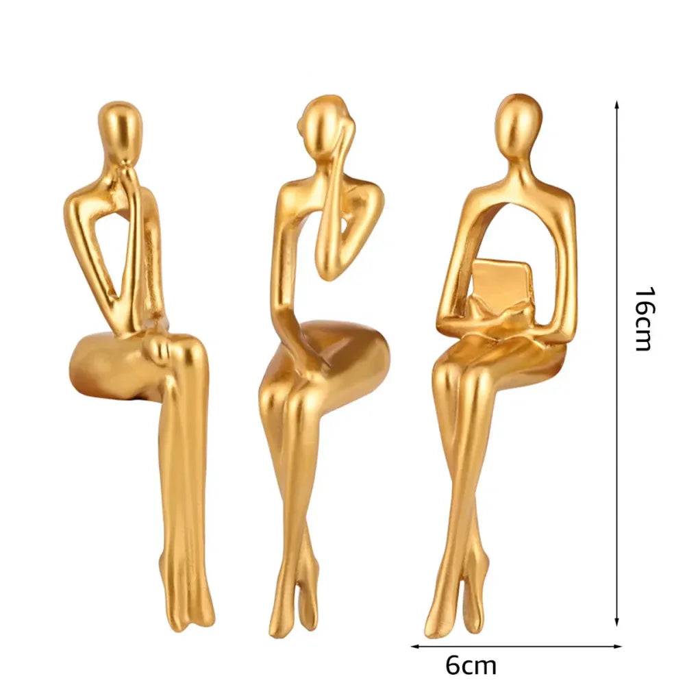 Golden Resin Abstract Thinker Sculpture for Living Room and Office Décor