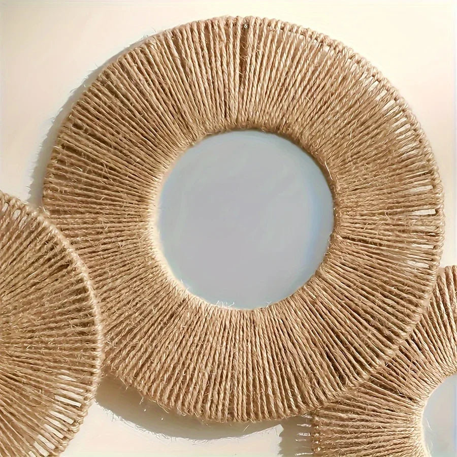 Boho Style Round Mirror with Jute Rope for Monzzi Wall Decor
