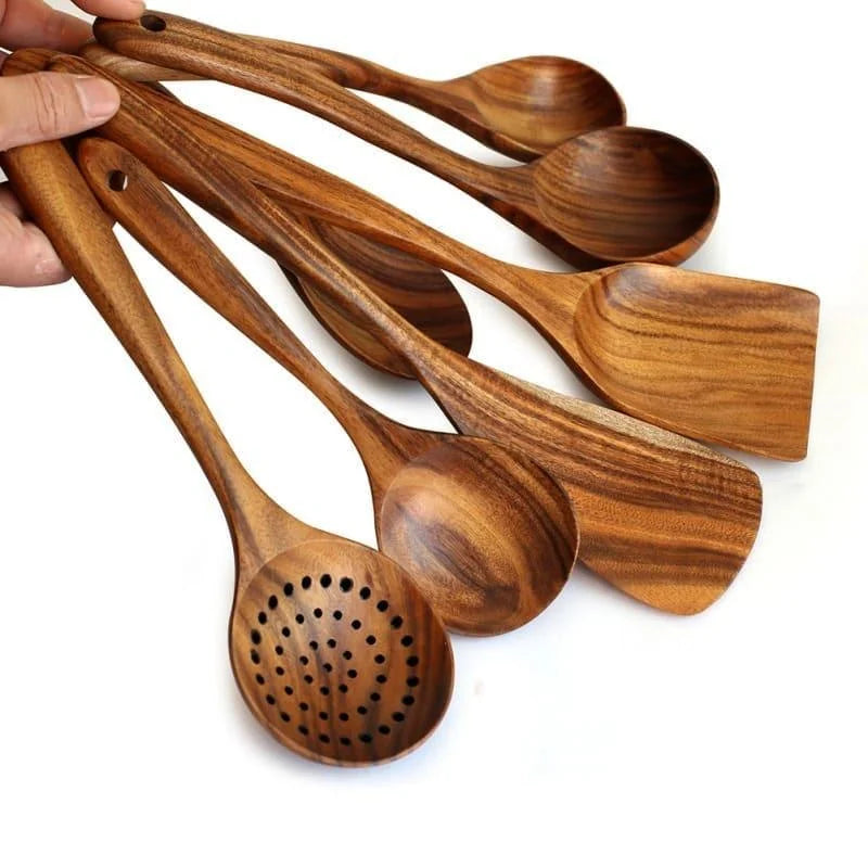 7-Piece Teak Wood Kitchen Utensils Set by Monzzi