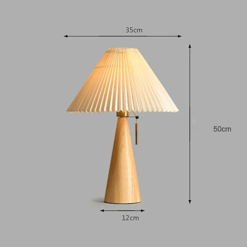 Retro Wooden Table Lamp with Pleated Shade - Nordic Style by Monzzi