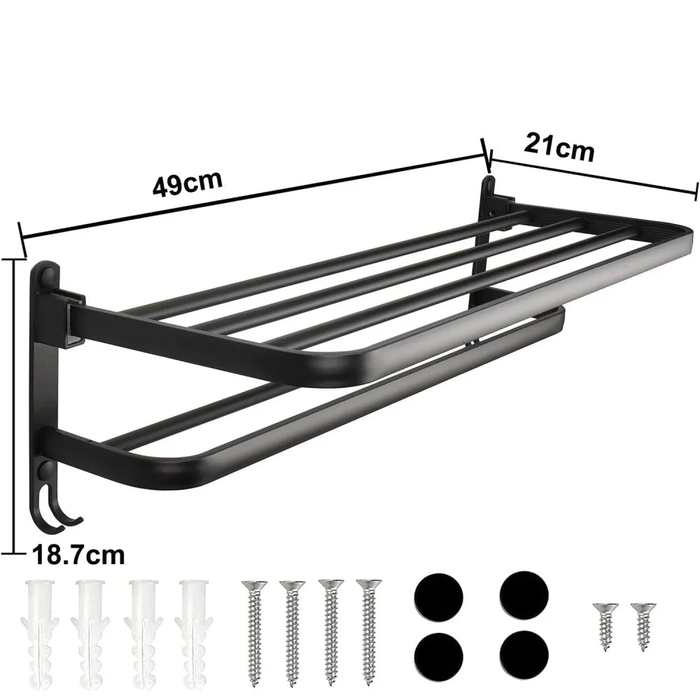 Onyx Black Foldable Wall Towel Rack with Monzzi Hook