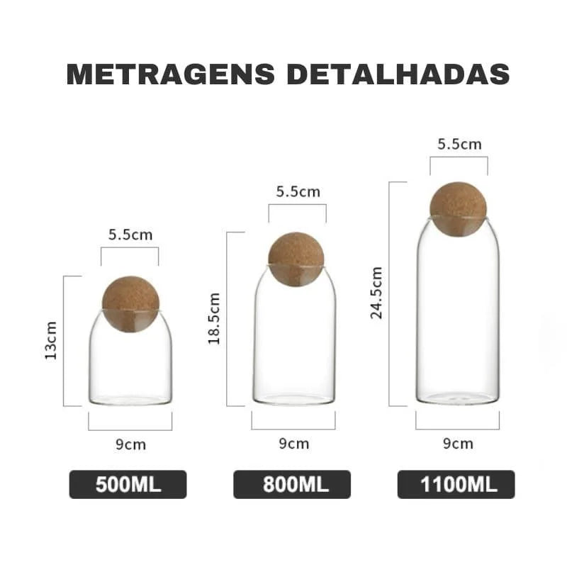 Borosilicate Glass Jars with Cork Lids in Various Sizes