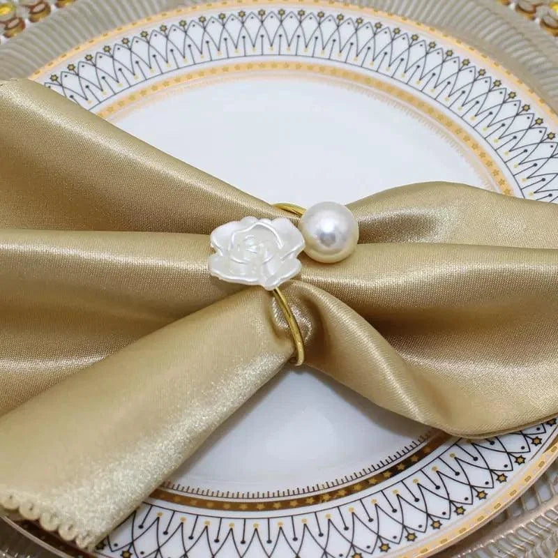 Pearl Flower Metal Napkin Rings for Elegant Table Settings