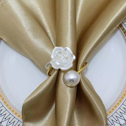 Pearl Flower Metal Napkin Rings for Elegant Table Settings