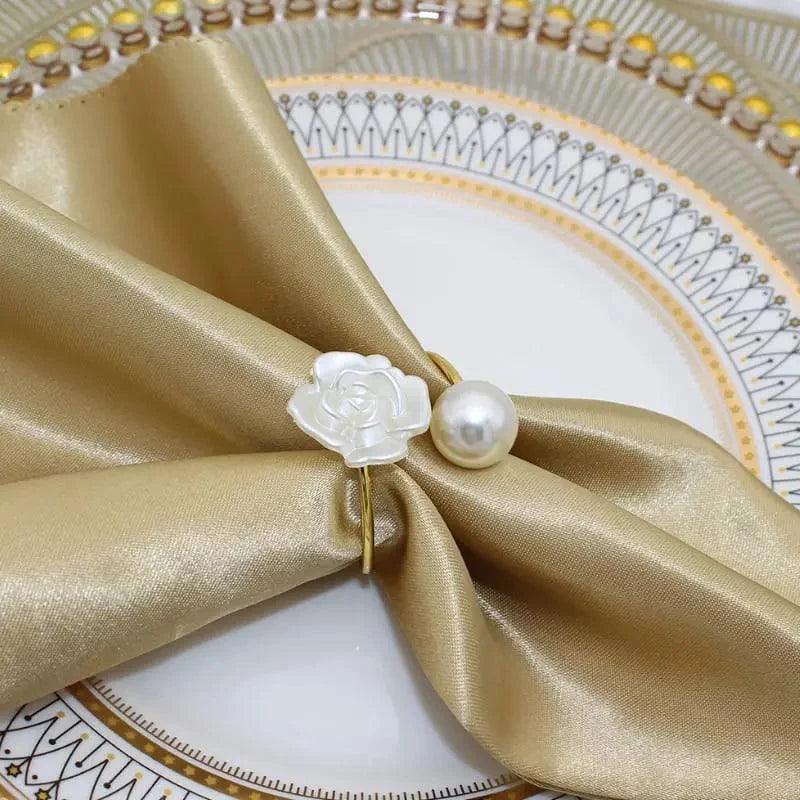 Pearl Flower Metal Napkin Rings for Elegant Table Settings