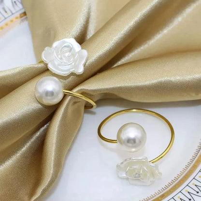 Pearl Flower Metal Napkin Rings for Elegant Table Settings