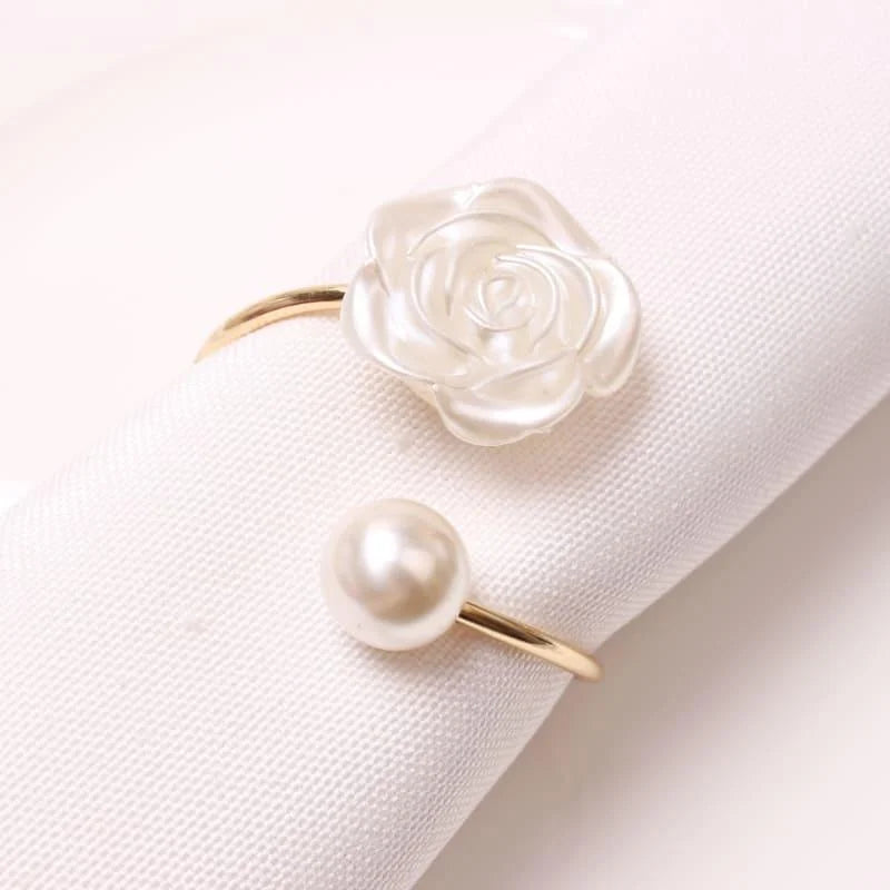 Pearl Flower Metal Napkin Rings for Elegant Table Settings