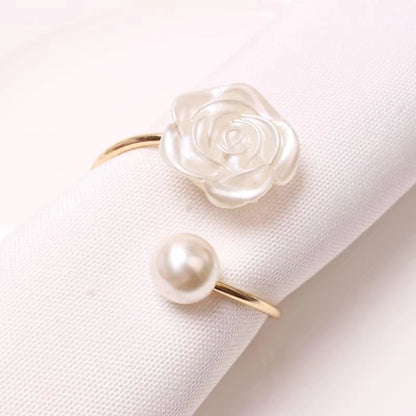 Pearl Flower Metal Napkin Rings for Elegant Table Settings