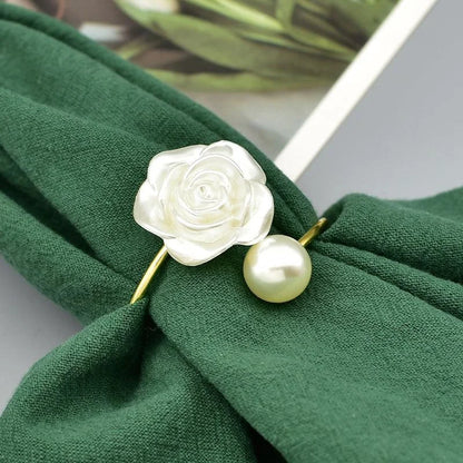 Pearl Flower Metal Napkin Rings for Elegant Table Settings