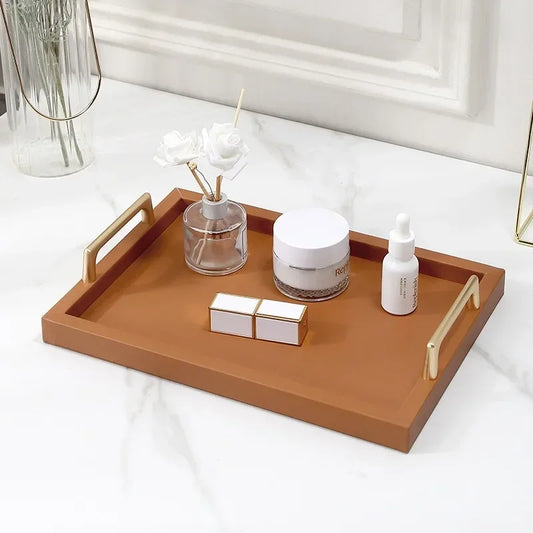 Elegant Leather Tray with Handles for Stylish Organization and Decor