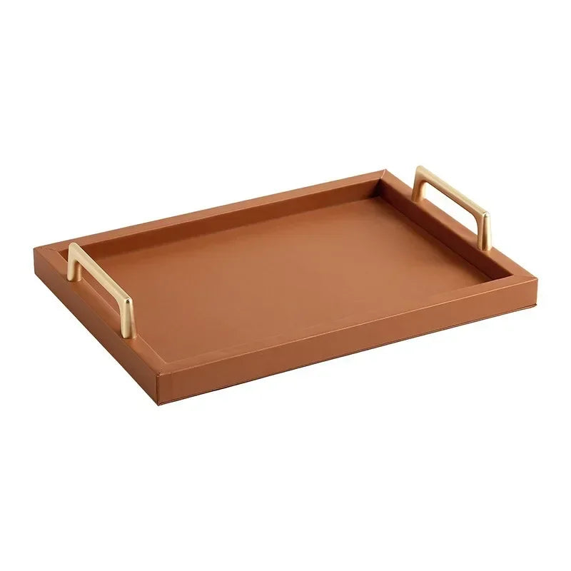 Elegant Leather Tray with Handles for Stylish Organization and Decor