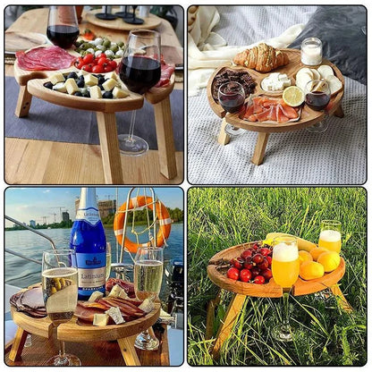 Monzzi Foldable Wooden Serving Tray for Snacks, Cheeses, and Beverages