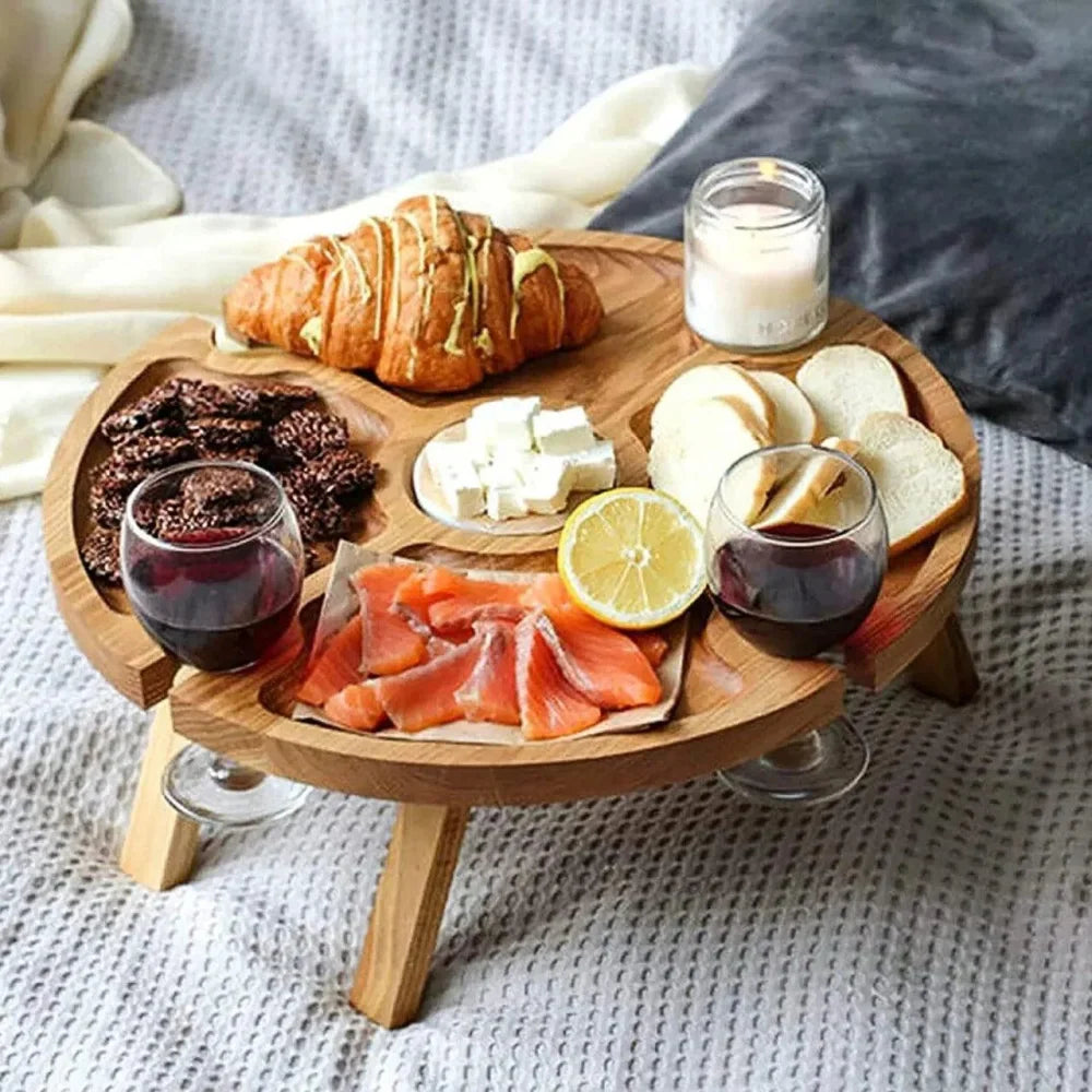 Monzzi Foldable Wooden Serving Tray for Snacks, Cheeses, and Beverages