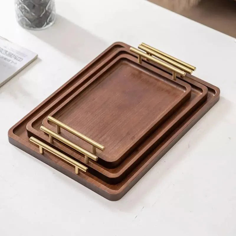 Rectangular Wooden Serving Tray with Handle for Decor and Entertaining