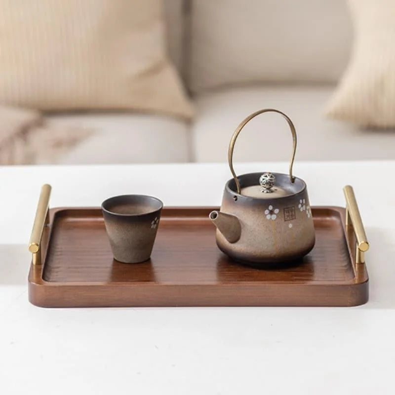 Rectangular Wooden Serving Tray with Handle for Decor and Entertaining