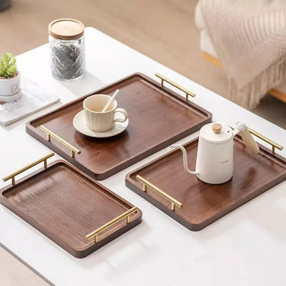 Rectangular Wooden Serving Tray with Handle for Decor and Entertaining