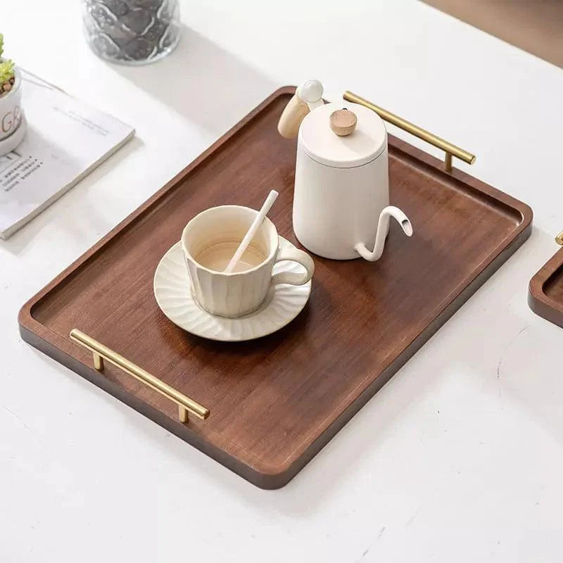 Rectangular Wooden Serving Tray with Handle for Decor and Entertaining
