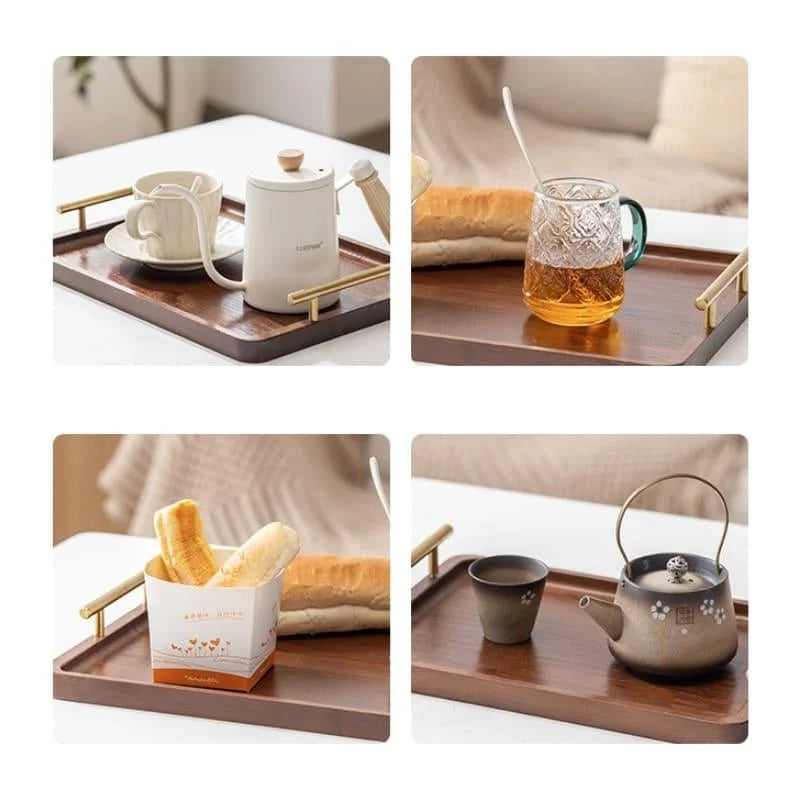 Rectangular Wooden Serving Tray with Handle for Decor and Entertaining