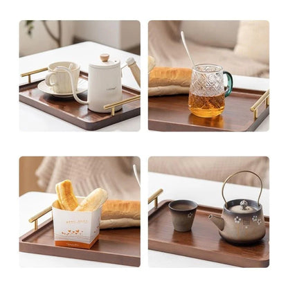 Rectangular Wooden Serving Tray with Handle for Decor and Entertaining