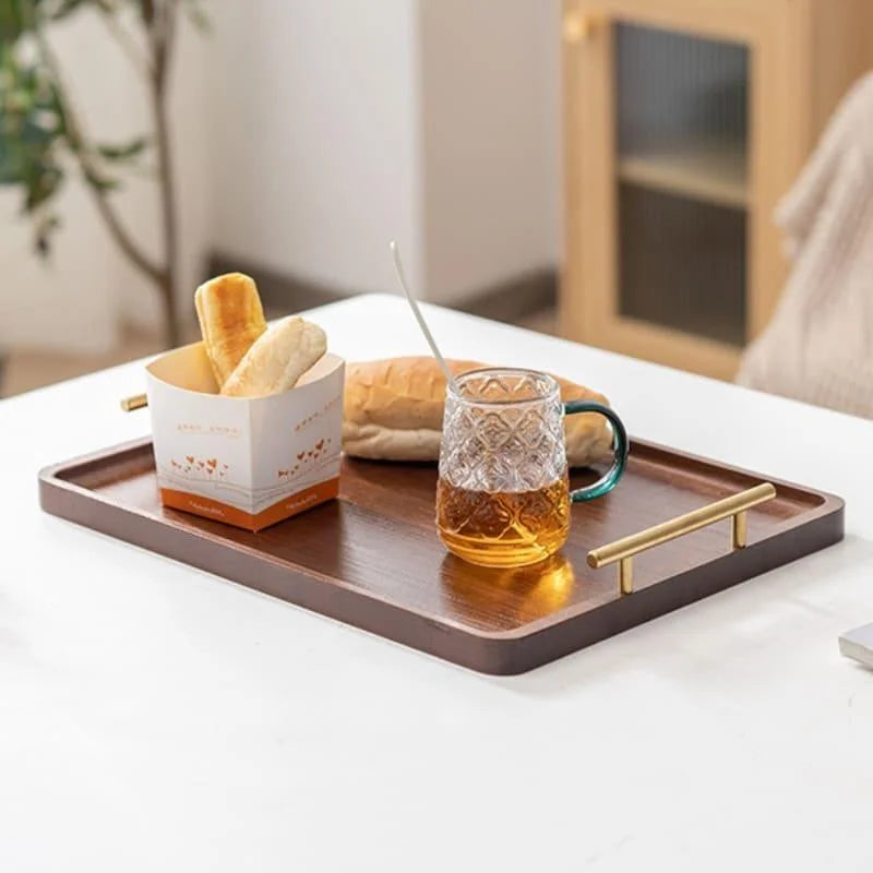 Rectangular Wooden Serving Tray with Handle for Decor and Entertaining