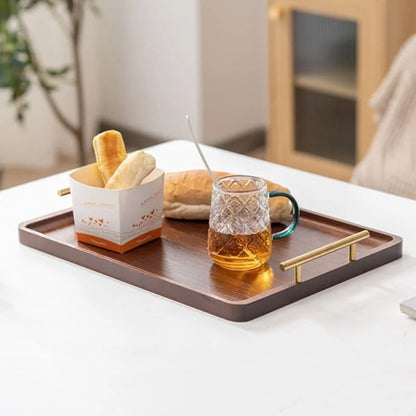 Rectangular Wooden Serving Tray with Handle for Decor and Entertaining