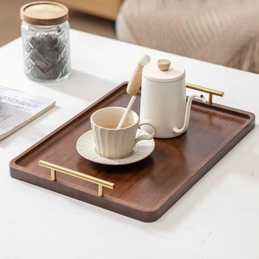 Rectangular Wooden Serving Tray with Handle for Decor and Entertaining