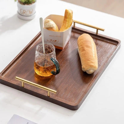 Rectangular Wooden Serving Tray with Handle for Decor and Entertaining