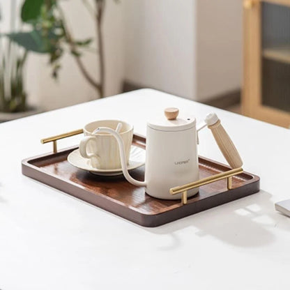 Rectangular Wooden Serving Tray with Handle for Decor and Entertaining