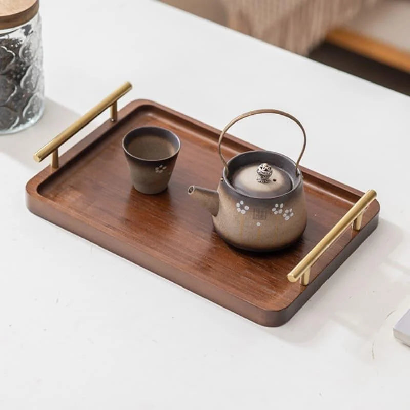 Rectangular Wooden Serving Tray with Handle for Decor and Entertaining
