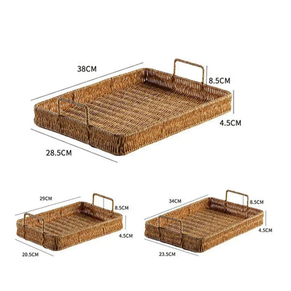 Rattan-Inspired Serving Tray with Handles for Stylish Organization and Decor