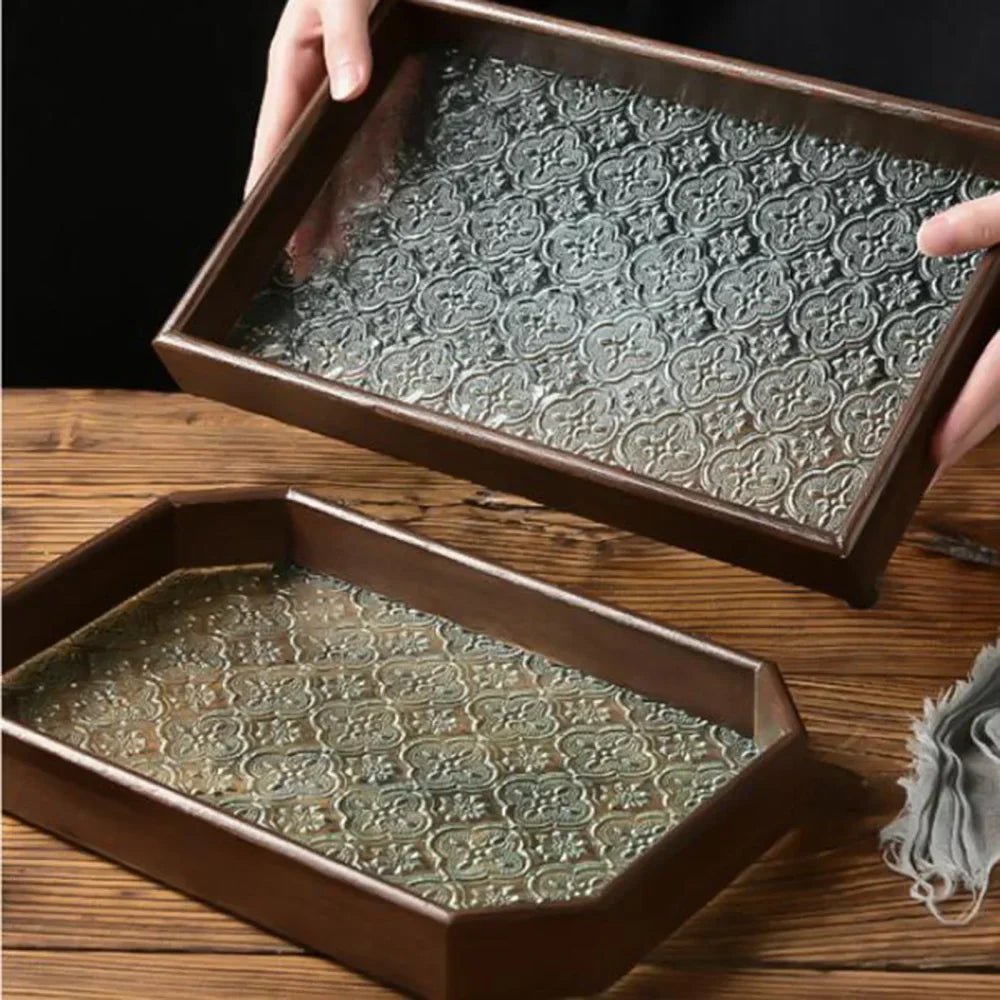 Floral Base Glass Organizer Tray for Cups and Snacks by Monzzi