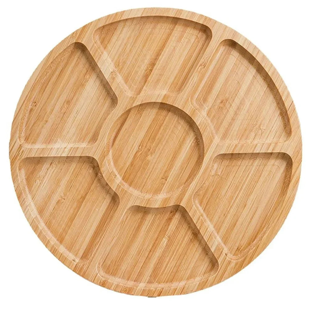 Divided Round Bamboo Serving Tray for Decor and Entertaining