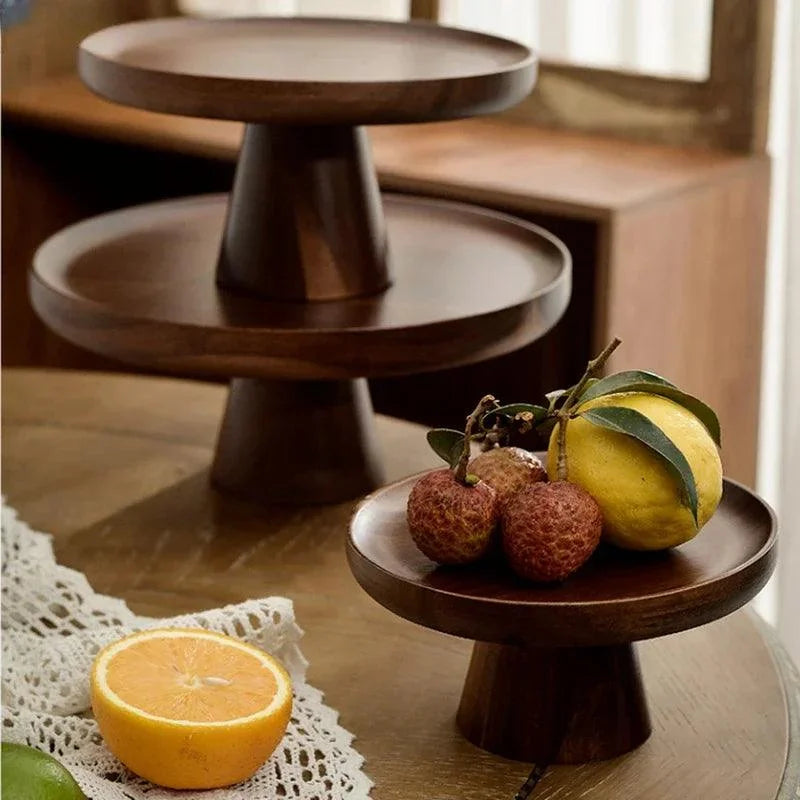 Monzzi Vintage-Inspired Round Walnut Wood Tray