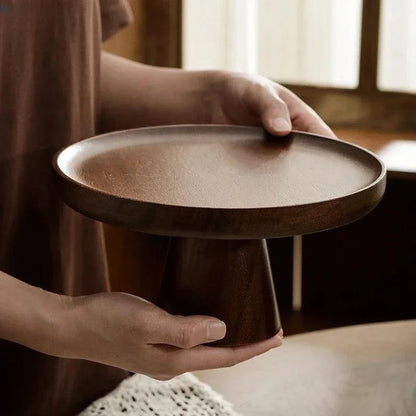 Monzzi Vintage-Inspired Round Walnut Wood Tray