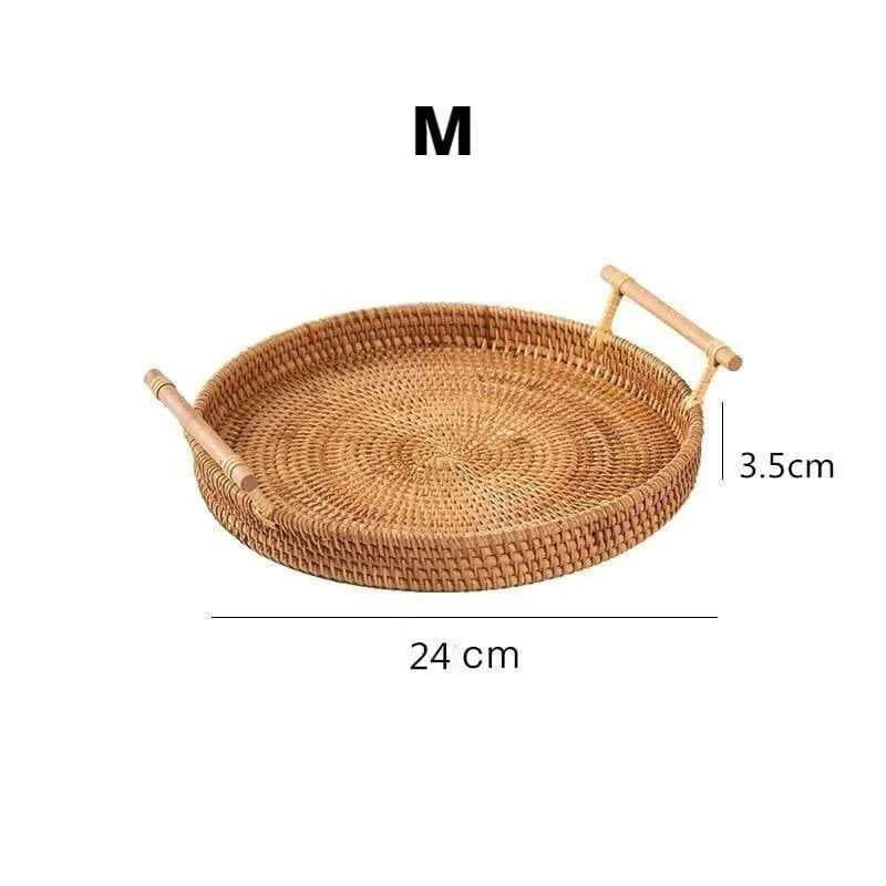 Handcrafted Round Rattan Wicker Tray for Table and Living Room Decor
