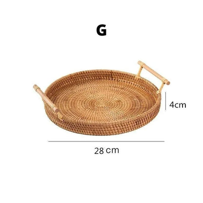 Handcrafted Round Rattan Wicker Tray for Table and Living Room Decor