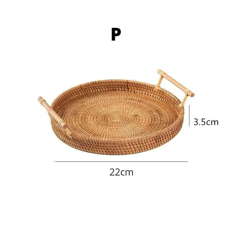 Handcrafted Round Rattan Wicker Tray for Table and Living Room Decor