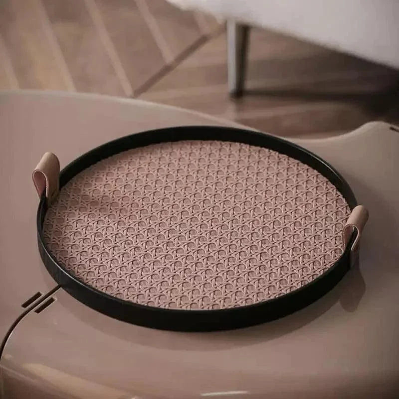 Stylish Round Tray with Handle for Living Room and Bathroom Decor