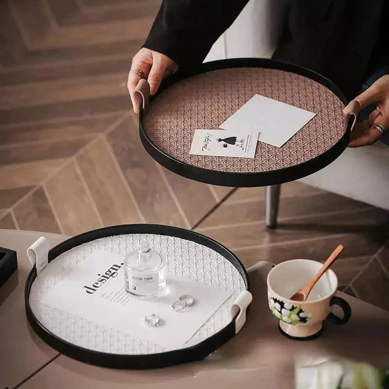 Stylish Round Tray with Handle for Living Room and Bathroom Decor