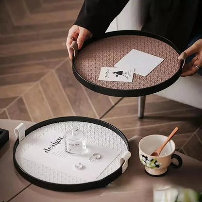 Stylish Round Tray with Handle for Living Room and Bathroom Decor