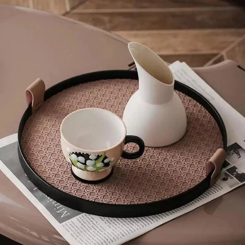 Stylish Round Tray with Handle for Living Room and Bathroom Decor