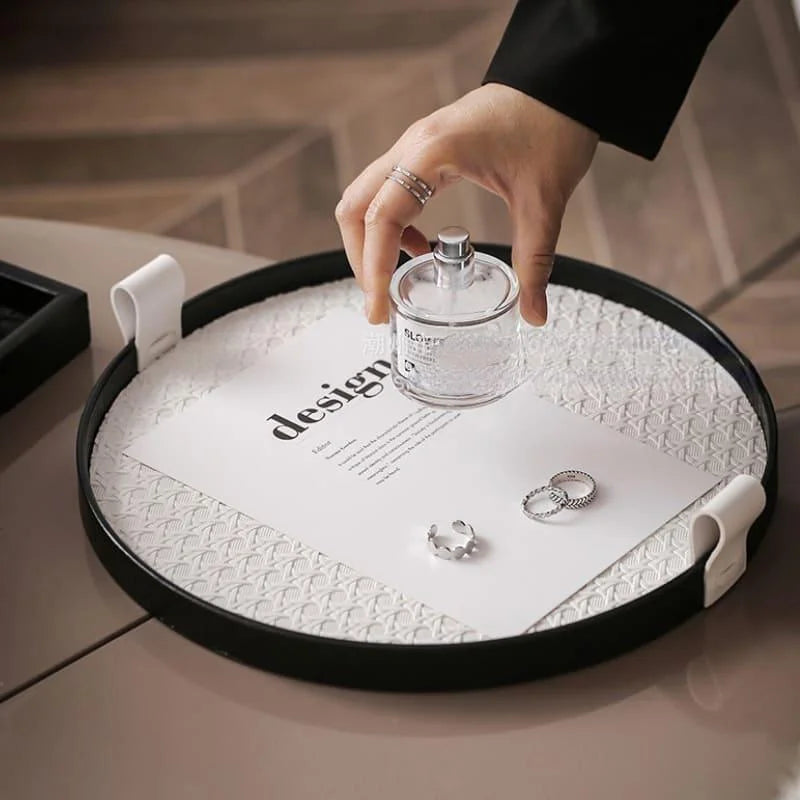 Stylish Round Tray with Handle for Living Room and Bathroom Decor