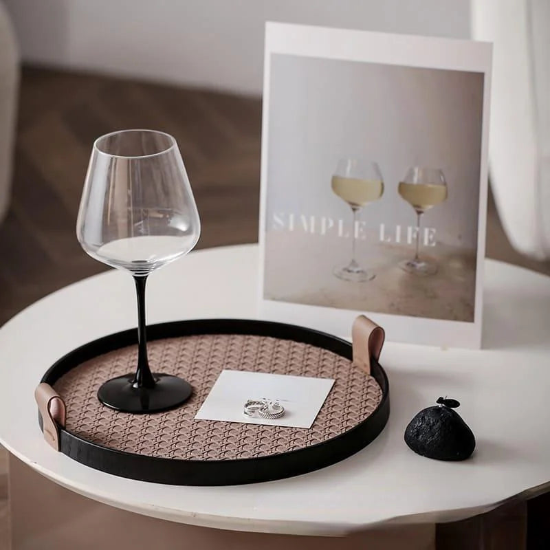 Stylish Round Tray with Handle for Living Room and Bathroom Decor