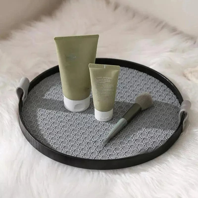 Stylish Round Tray with Handle for Living Room and Bathroom Decor